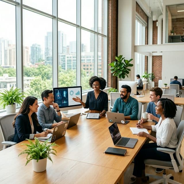 MyTherapyAlliance team collaborating in a modern office